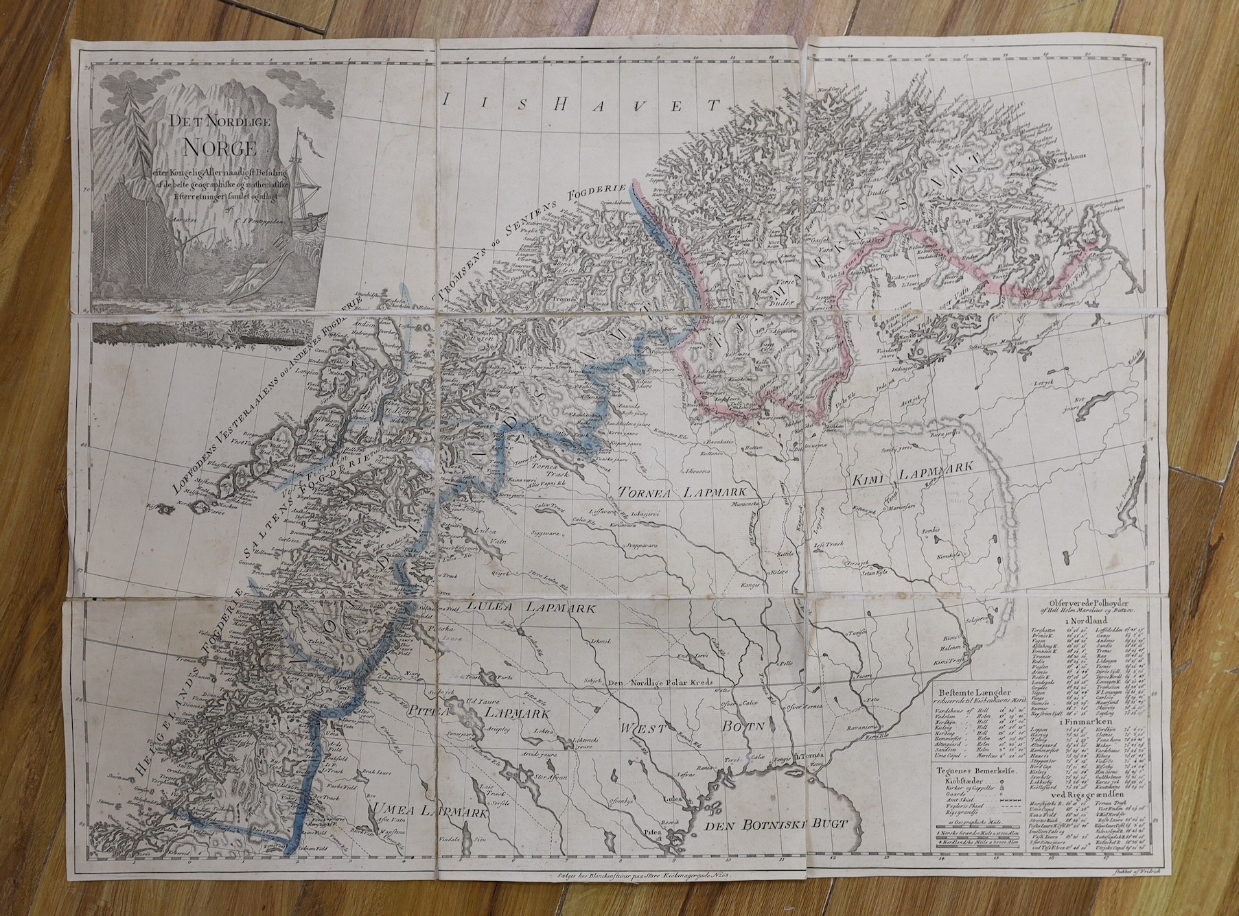 Five unframed engraved maps - Norway - C.I. Pontoppidan - Det Nordlige Norge, 1795, 54 x 70cms; Italy - Jailott - L’Italie, 1718, 53 x 67cms, in slip case; John Senex - Germany, 1710, 66 x 98; C. Smith - Devon, 1804, 48